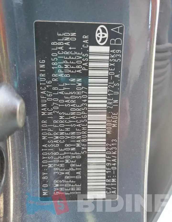 5YFBURHE5GP534077 Photo# 12