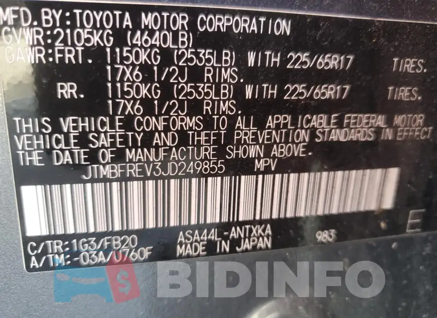 JTMBFREV3JD249855 Photo# 13