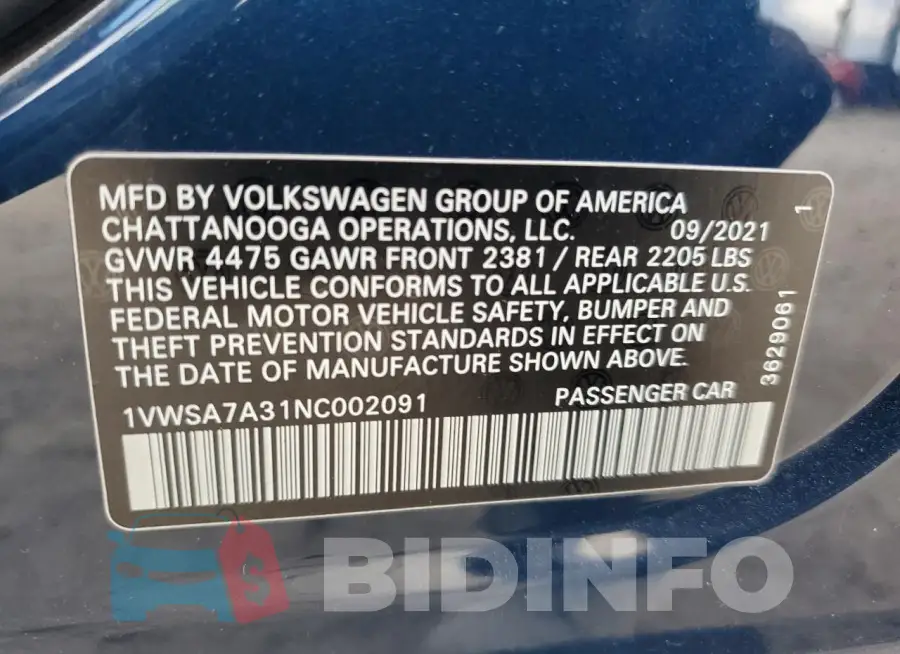 1VWSA7A31NC002091 Photo# 13