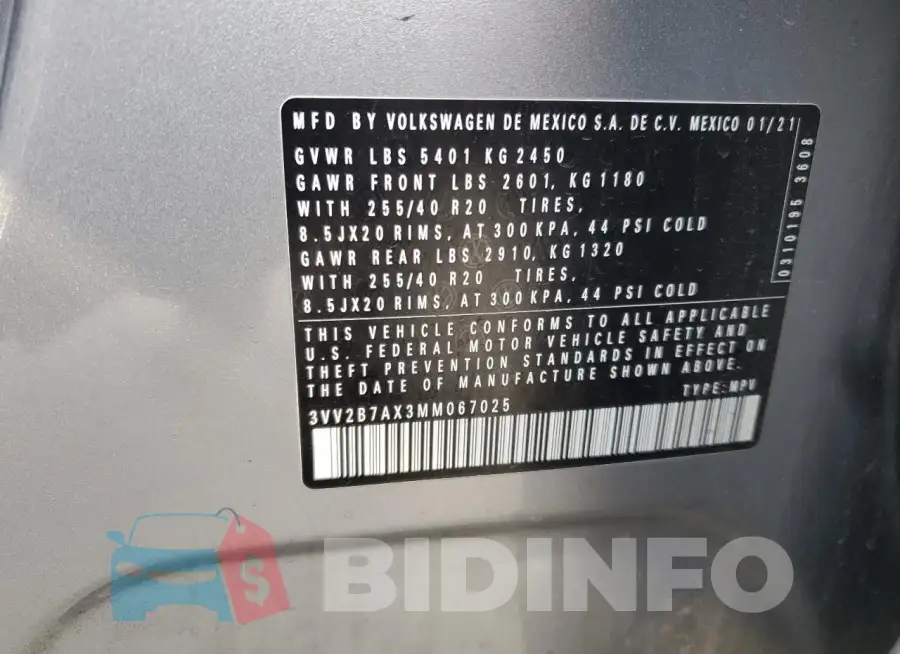 3VV2B7AX3MM067025 Photo# 13