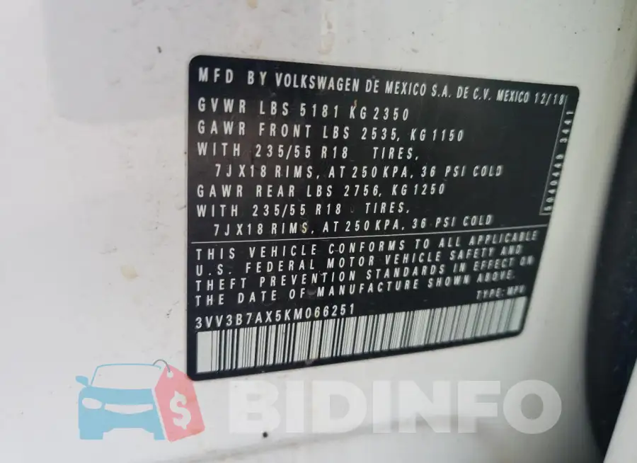 3VV3B7AX5KM066251 Photo# 13
