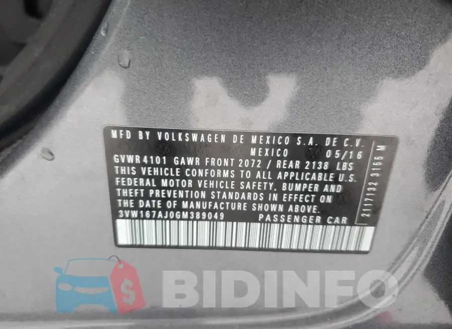 3VW167AJ0GM389049 Photo# 12