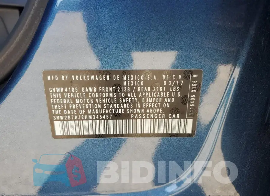 3VW2B7AJ2HM345457 Photo# 13