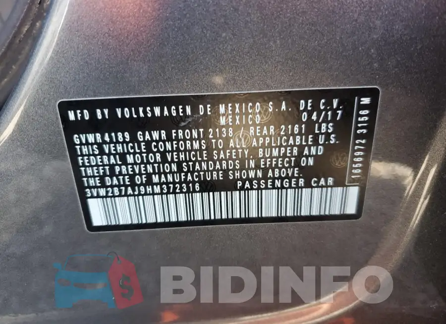 3VW2B7AJ9HM372316 Photo# 12