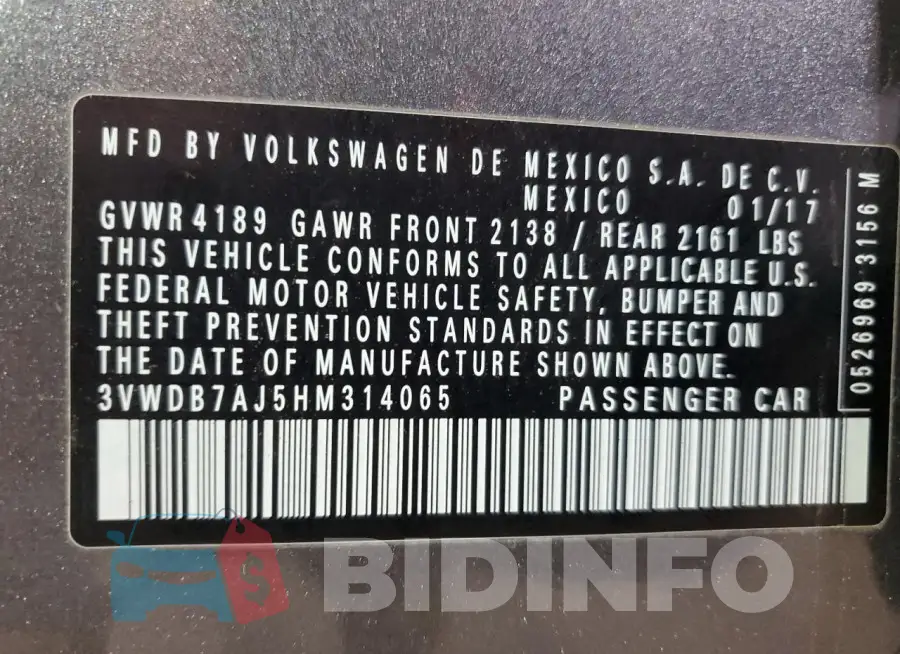 3VWDB7AJ5HM314065 Photo# 13
