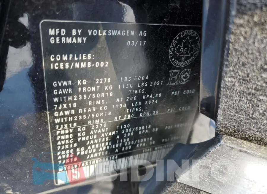 WVGLV7AX1HK036164 Photo# 13