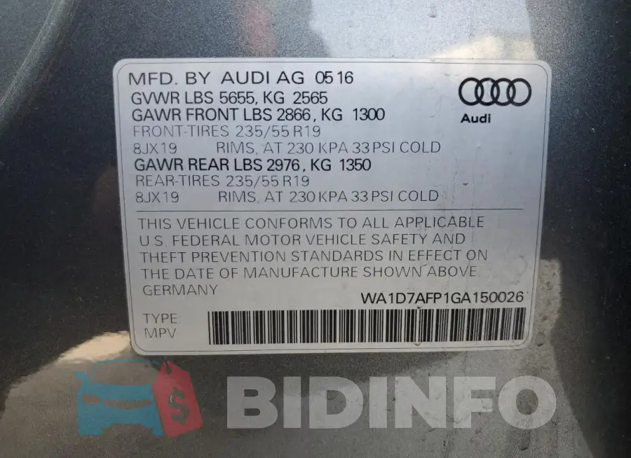 WA1D7AFP1GA150026 Photo# 13