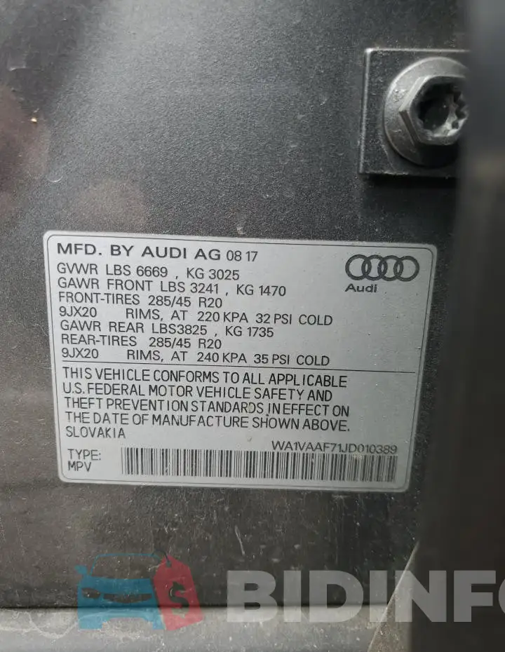 WA1VAAF71JD010389 Photo# 14