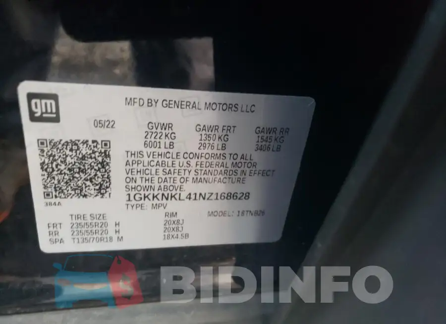 1GKKNKL41NZ168628 Photo# 14