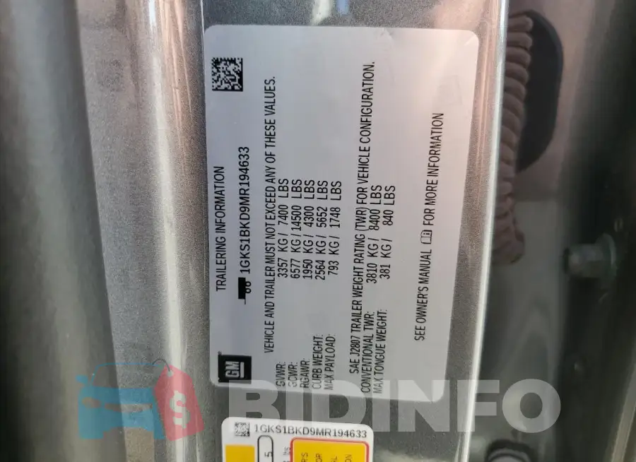 1GKS1BKD9MR194633 Photo# 13