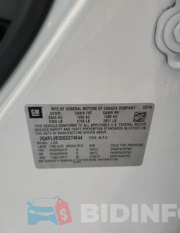 2GKFLVE35G6274544 Photo# 13