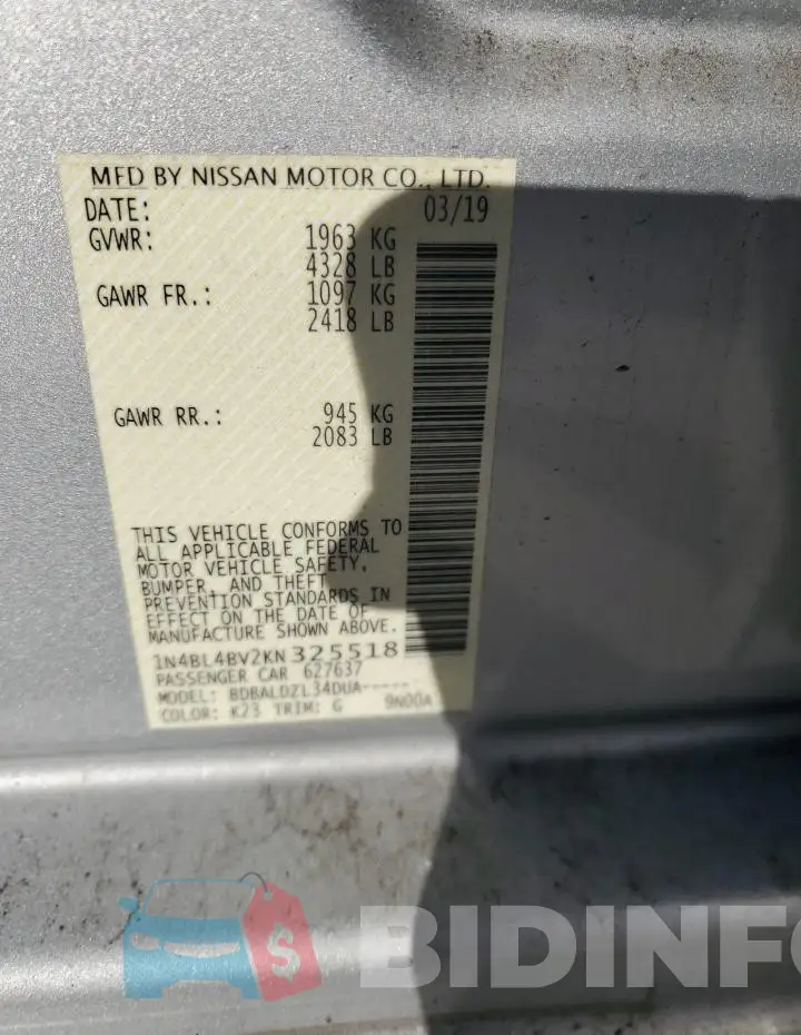 1N4BL4BV2KN325518 Photo# 12