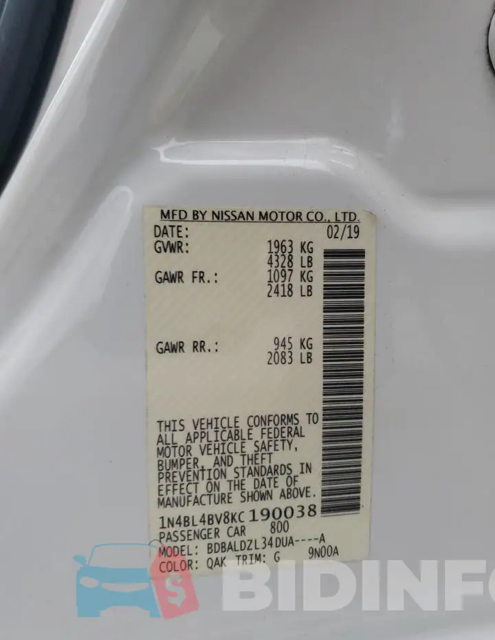 1N4BL4BV8KC190038 Photo# 13