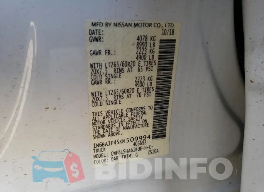 1N6BA1F45KN509994 Photo# 12