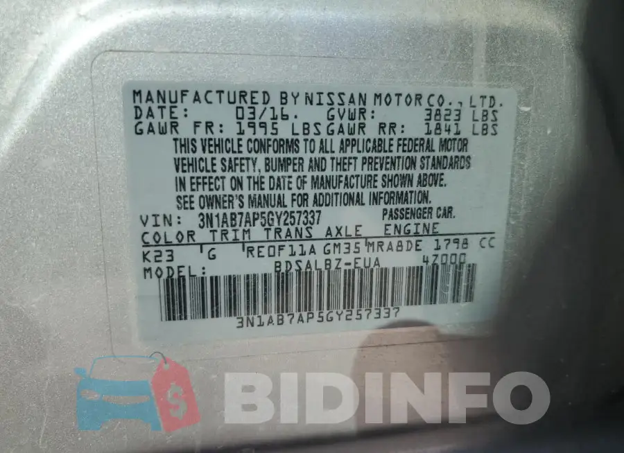 3N1AB7AP5GY257337 Photo# 12