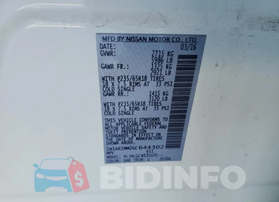 5N1AR2MM2GC644302 Photo# 12