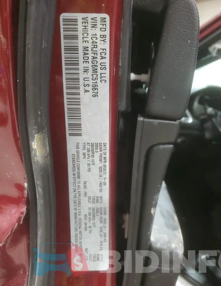 1C4RJFAG6MC516676 Photo# 13