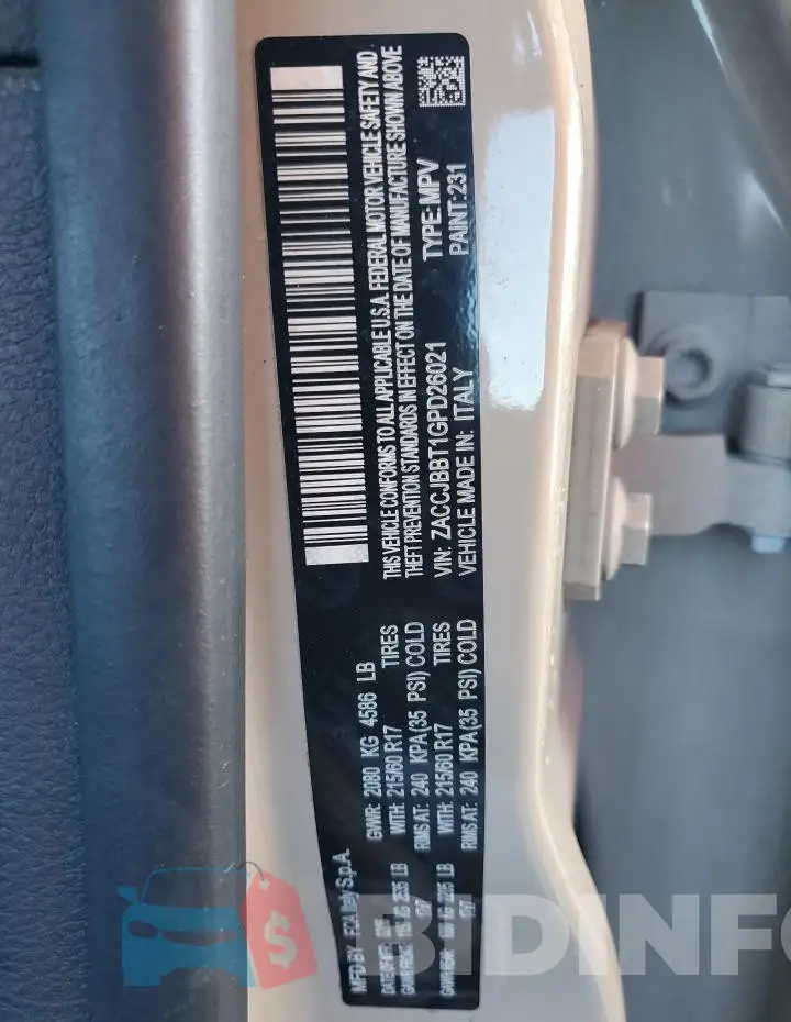 ZACCJBBT1GPD26021 Photo# 13