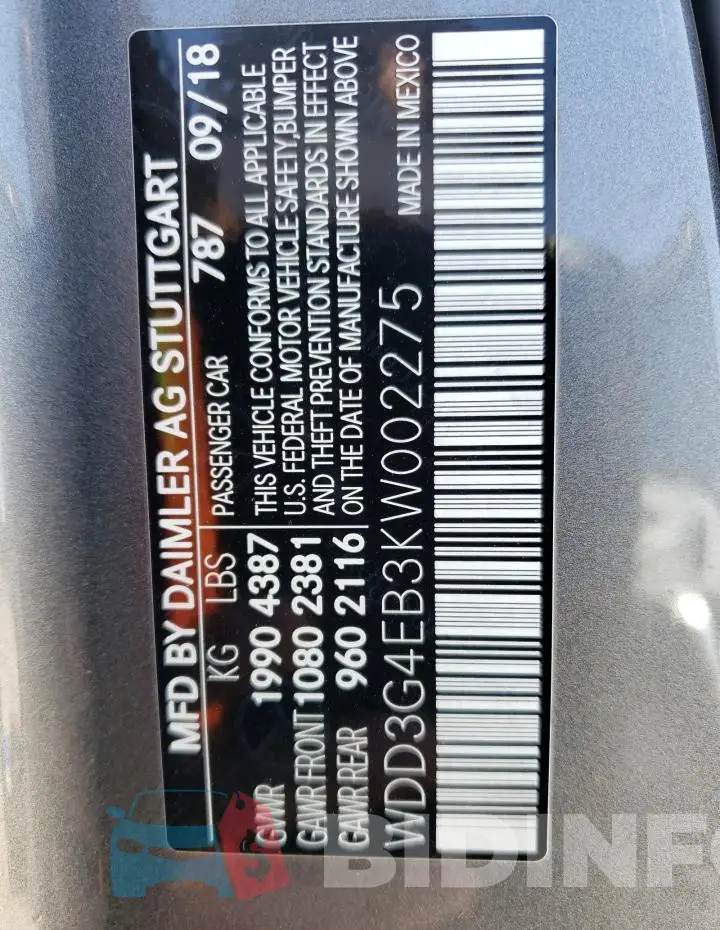 WDD3G4EB3KW002275 Photo# 12