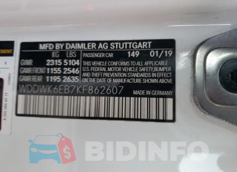 WDDWK6EB7KF862607 Photo# 12