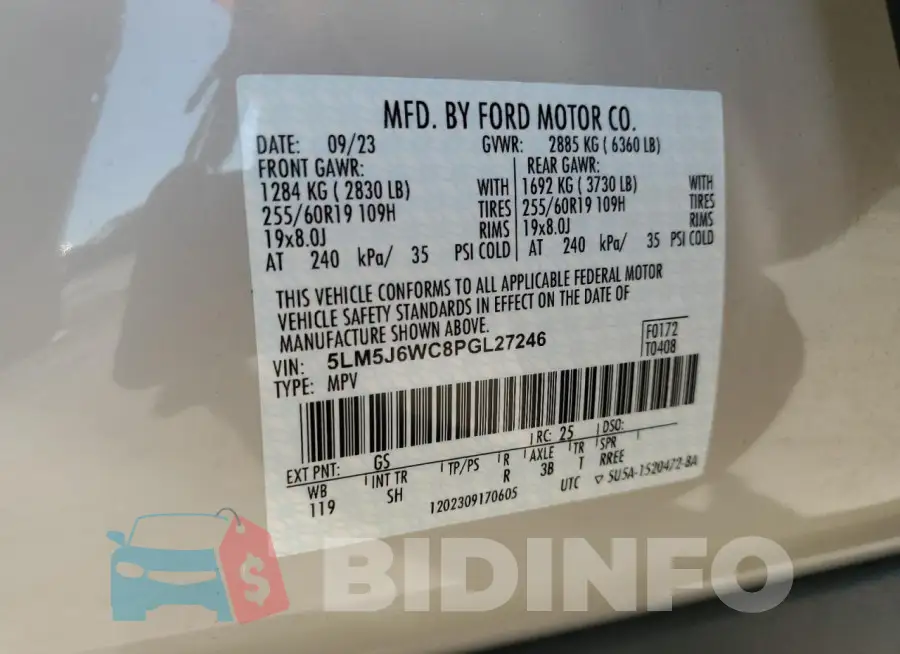 5LM5J6WC8PGL27246 Photo# 13