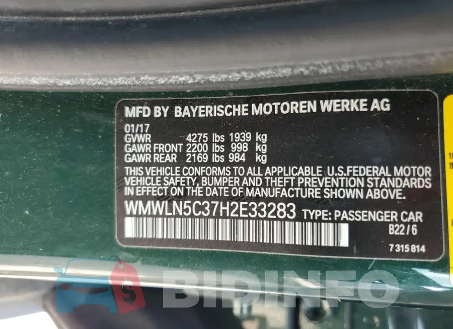 WMWLN5C37H2E33283 Photo# 13