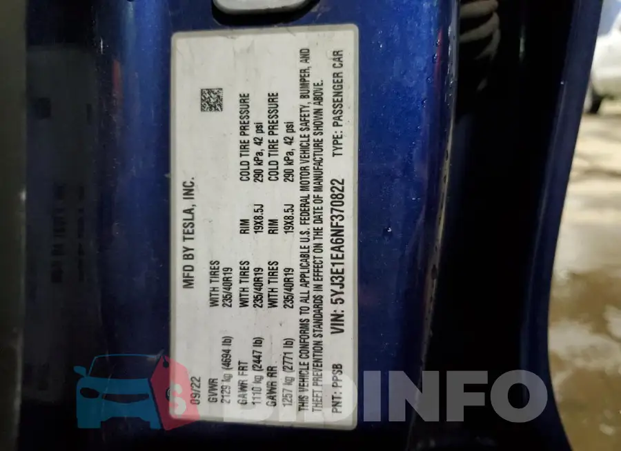 5YJ3E1EA6NF370822 Photo# 12