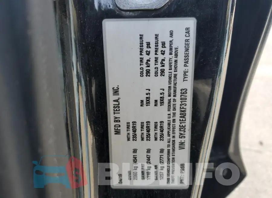 5YJ3E1EA8KF310763 Photo# 12