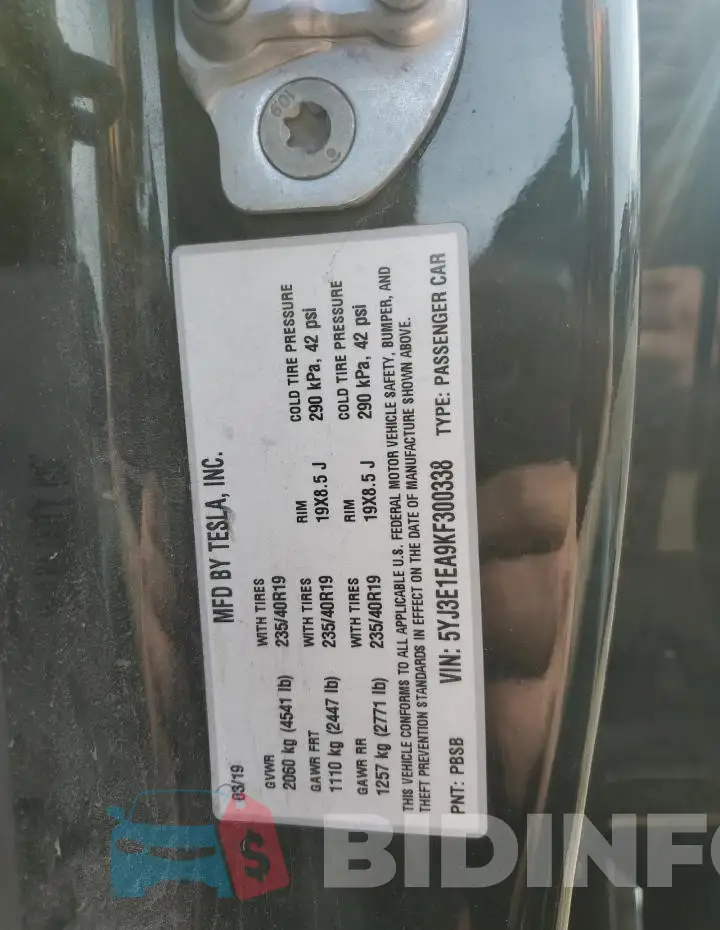 5YJ3E1EA9KF300338 Photo# 13