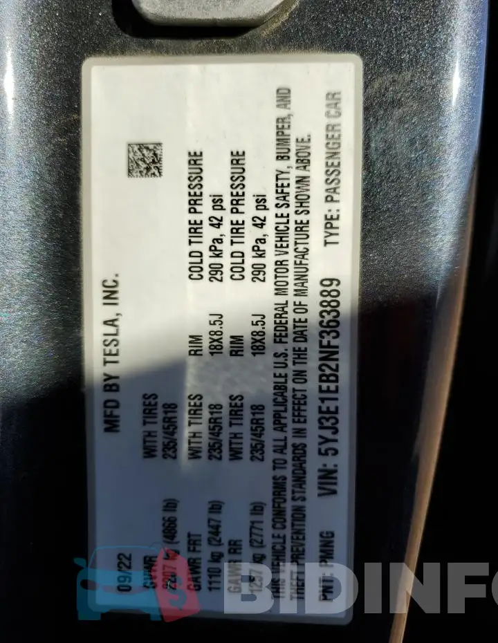5YJ3E1EB2NF363889 Photo# 13