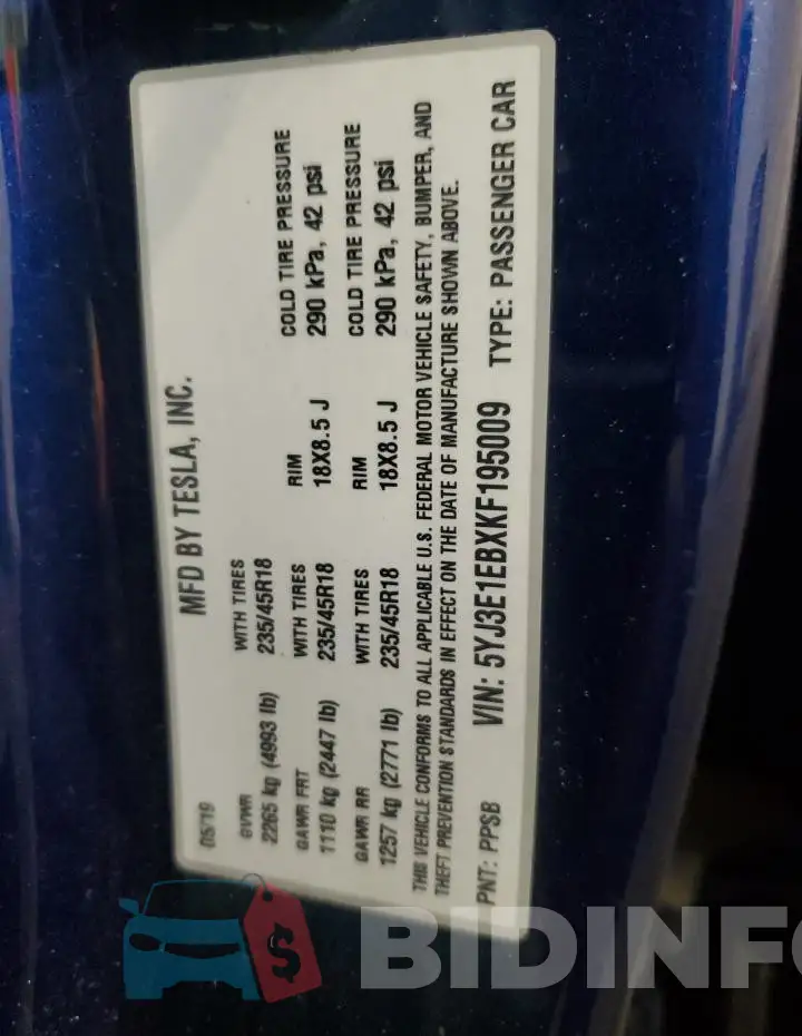 5YJ3E1EBXKF195009 Photo# 12