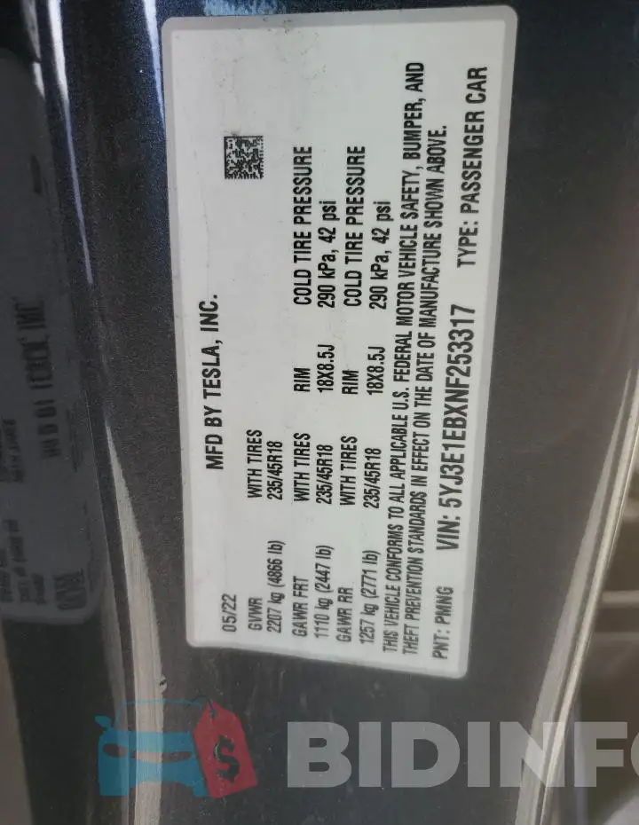 5YJ3E1EBXNF253317 Photo# 12