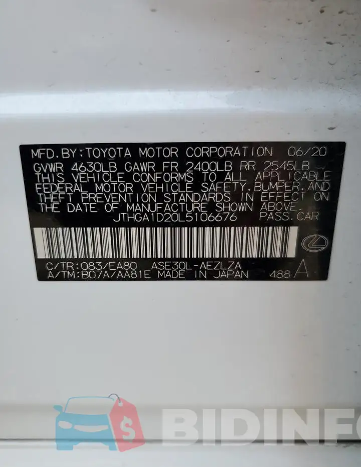 JTHGA1D20L5106676 Photo# 12