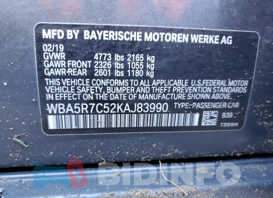 WBA5R7C52KAJ83990 Photo# 13
