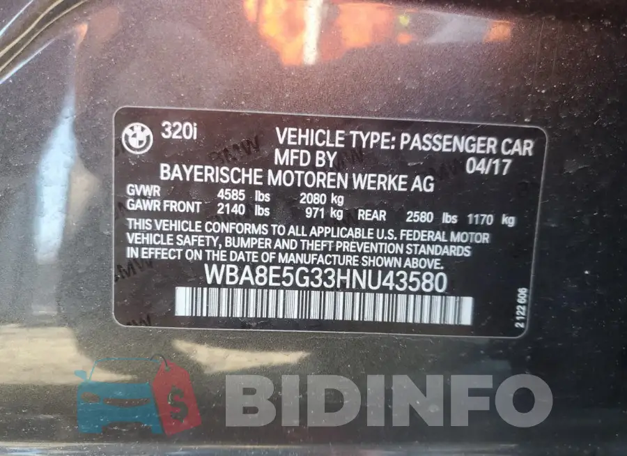 WBA8E5G33HNU43580 Photo# 12