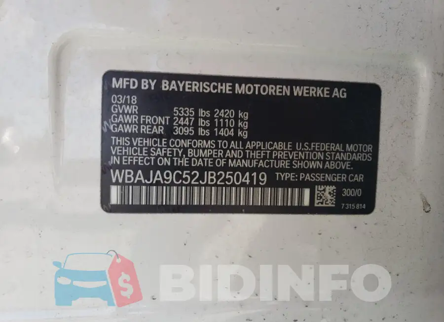 WBAJA9C52JB250419 Photo# 12