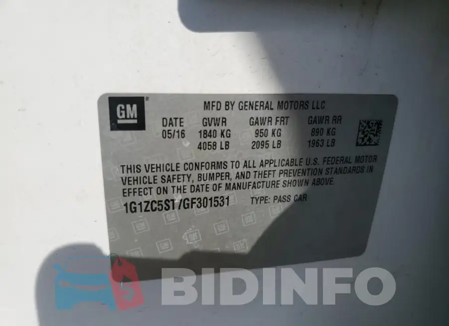 1G1ZC5ST7GF301531 Photo# 12