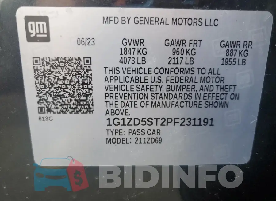 1G1ZD5ST2PF231191 Photo# 13