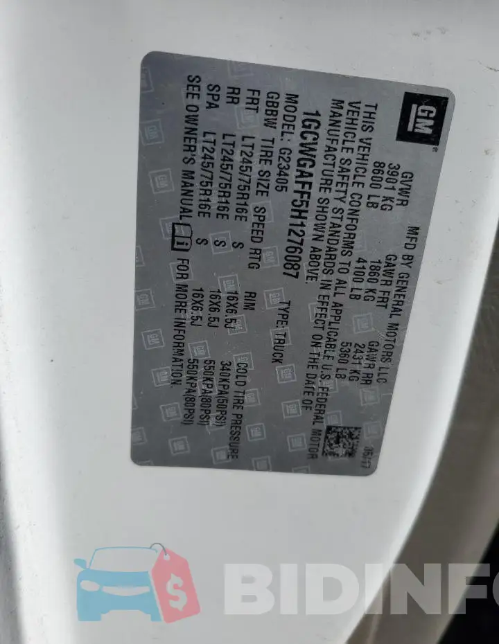 1GCWGAFF5H1276087 Photo# 13
