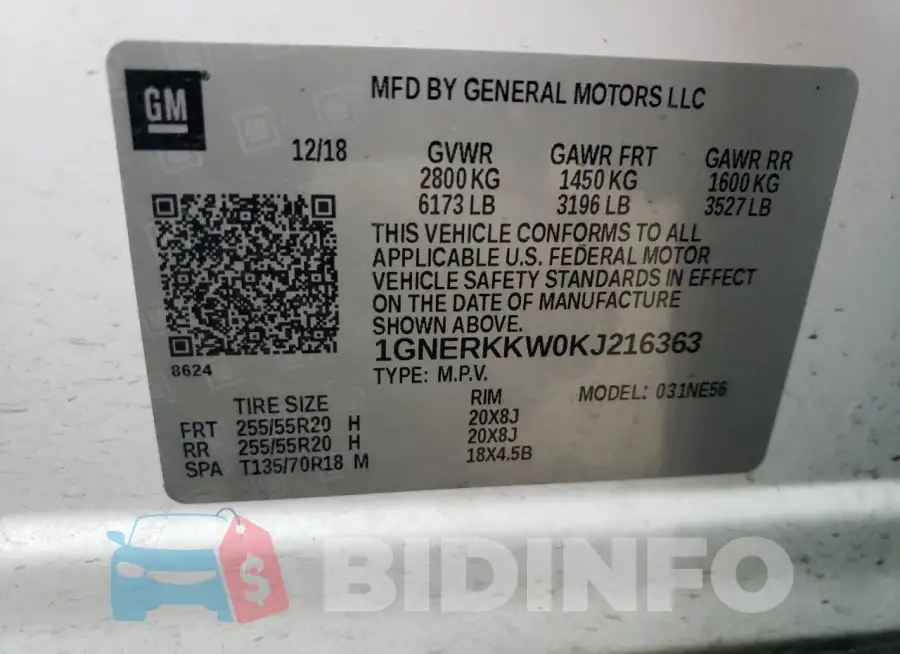 1GNERKKW0KJ216363 Photo# 14