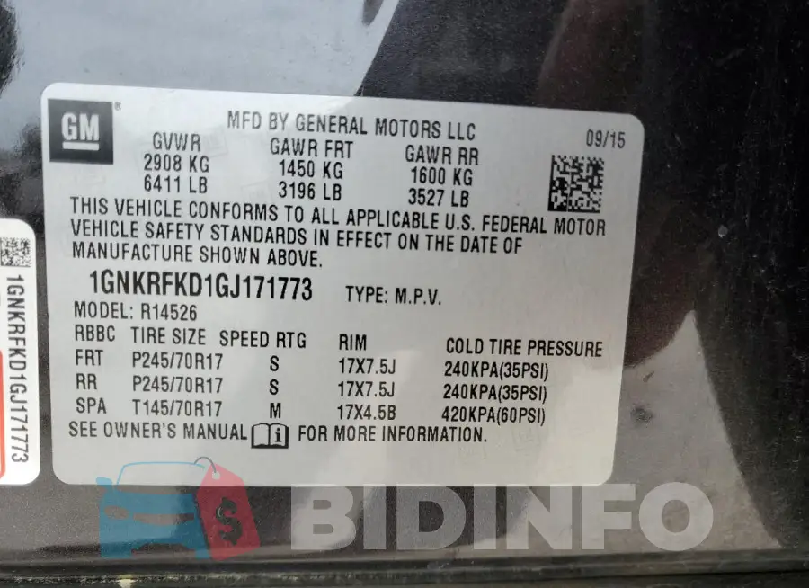 1GNKRFKD1GJ171773 Photo# 13