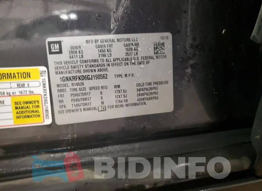 1GNKRFKD6GJ190562 Photo# 13
