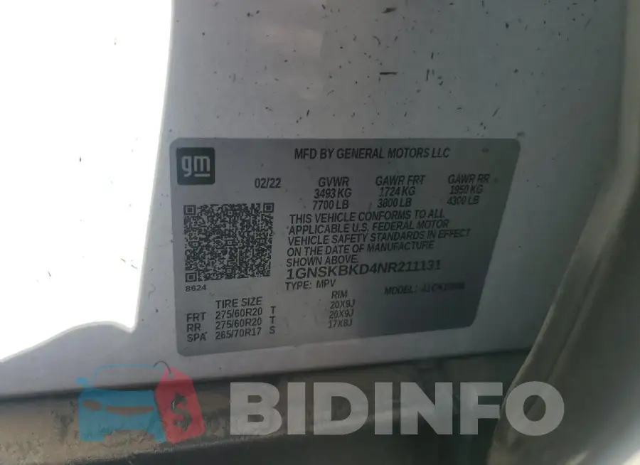 1GNSKBKD4NR211131 Photo# 13