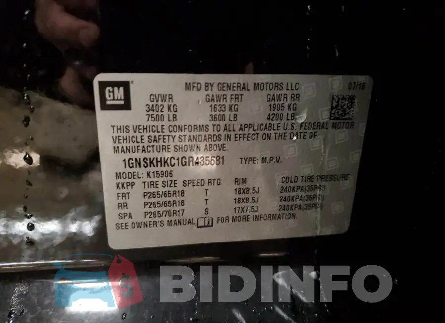 1GNSKHKC1GR435681 Photo# 14