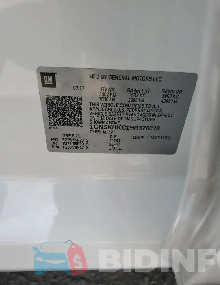1GNSKHKC1HR376018 Photo# 13