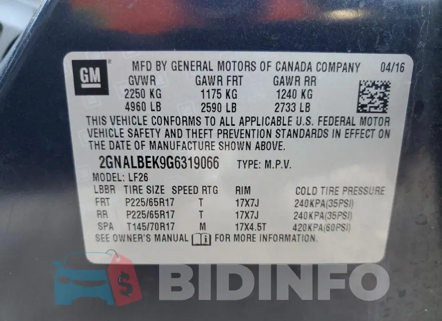 2GNALBEK9G6319066 Photo# 14
