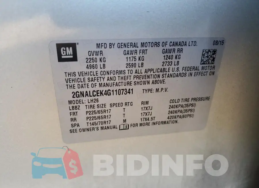2GNALCEK4G1107341 Photo# 14