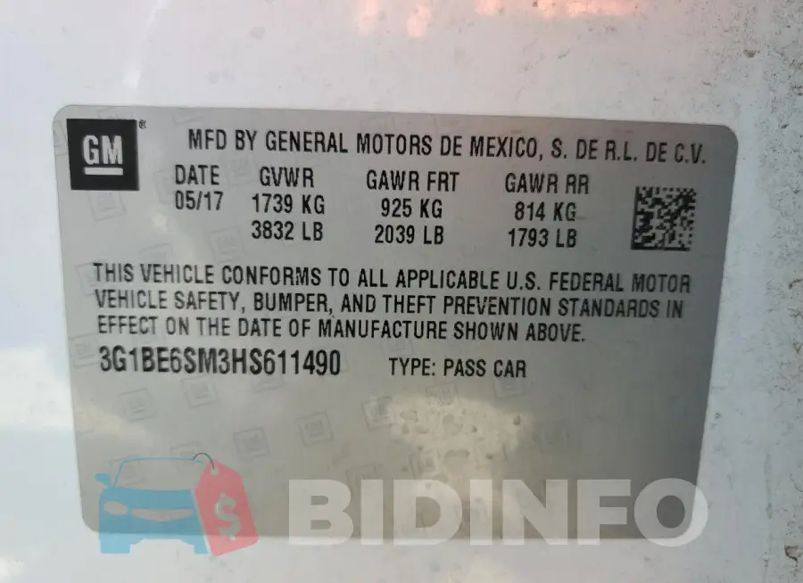 3G1BE6SM3HS611490 Photo# 12