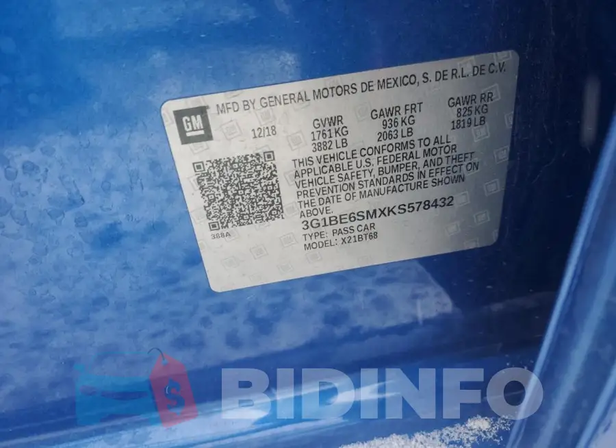 3G1BE6SMXKS578432 Photo# 12