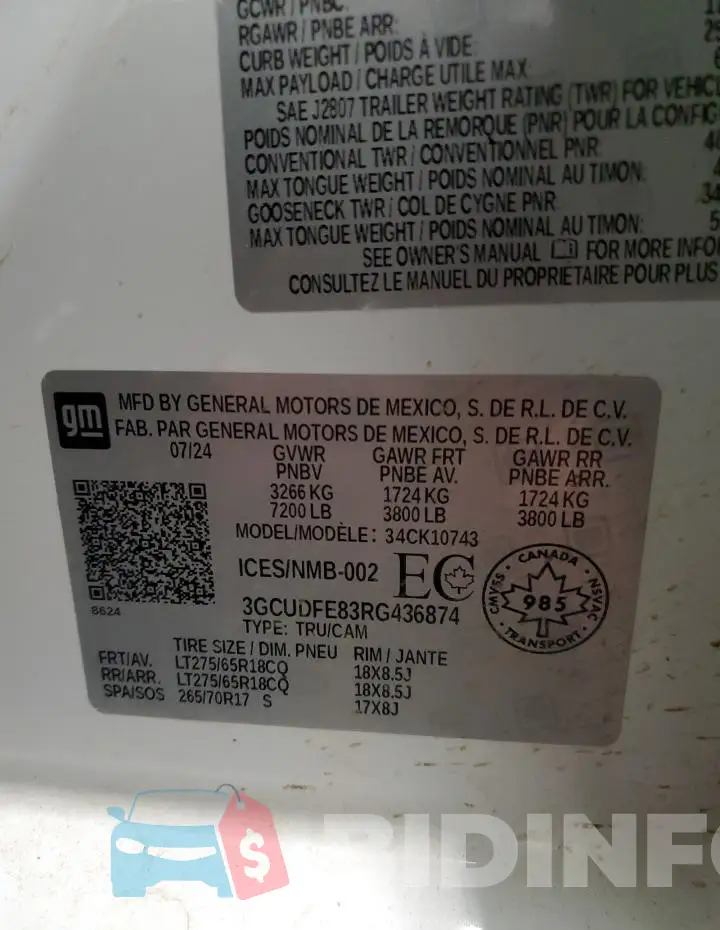 3GCUDFE83RG436874 Photo# 13